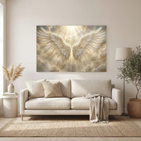 Angel Wings Heavenly Light Stretched Canvas Wall Art, Faith-Inspired Radiant Sky Print, Spiritual Room Decor
