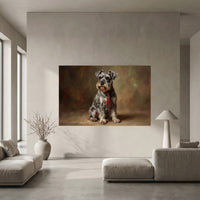 Schnauzer in Tartan Tie Canvas Wall Art, Classic Dog Oil Portrait Print