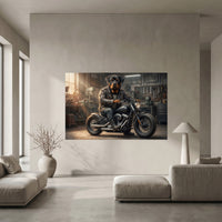 Rottweiler Biker Stretched Canvas Wall Art, Funny Dog on Motorcycle Print, Garage Wall Decor