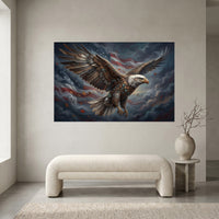Bald Eagle American Flag Stretched Canvas Wall Art, Patriotic Storm Sky Print, Freedom Wall Decor