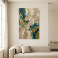 Abstract gold teal textured canvas wall art