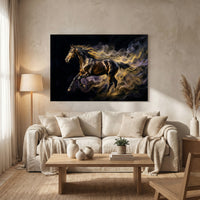 Golden mustang horse canvas wall art