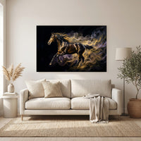 Golden mustang horse canvas wall art