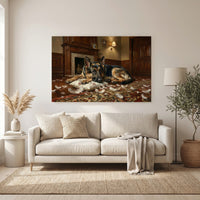 Guilty German Shepherd with Torn Pillow Canvas Wall Art, Funny Dog Print, Classic Home Decor