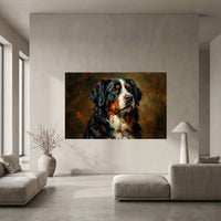 Bernese Mountain Dog Oil Painting Canvas Wall Art, Classic Dog Portrait Print, Warm Rustic Decor