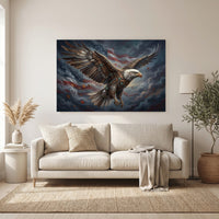 Bald Eagle American Flag Stretched Canvas Wall Art, Patriotic Storm Sky Print, Freedom Wall Decor