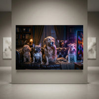 Five dogs watching scary movie canvas art
