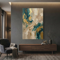 Abstract gold teal textured canvas wall art