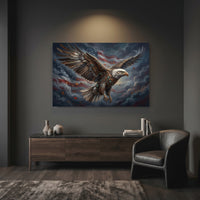 Bald Eagle American Flag Stretched Canvas Wall Art, Patriotic Storm Sky Print, Freedom Wall Decor