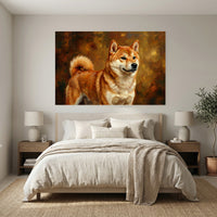 Shiba Inu Oil Painting Canvas Wall Art, Classic Dog Portrait Print, Warm Rustic Decor