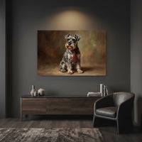 Schnauzer in Tartan Tie Canvas Wall Art, Classic Dog Oil Portrait Print