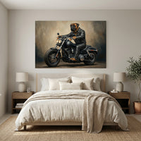 Bullmastiff Biker Stretched Canvas Wall Art, Funny Dog on Motorcycle Print, Man Cave Wall Decor