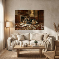 Guilty German Shepherd with Torn Pillow Canvas Wall Art, Funny Dog Print, Classic Home Decor