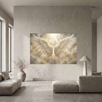 Angel Wings Heavenly Light Stretched Canvas Wall Art, Faith-Inspired Radiant Sky Print, Spiritual Room Decor