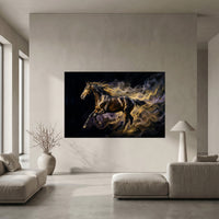 Golden mustang horse canvas wall art