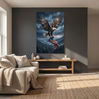 Bald Eagle Rain Storm Flag Stretched Canvas Wall Art, Patriotic Wilderness Print, Freedom Wall Decor