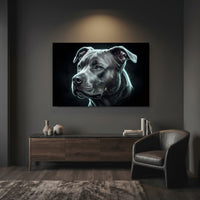 Electric Pit Bull Portrait Canvas Wall Art, Glowing Blue Dog Print, Modern Pet Decor
