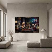 Five Dogs Video Game Night Canvas Wall Art, Funny Gamer Dog Print, Man Cave Decor