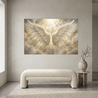 Angel Wings Heavenly Light Stretched Canvas Wall Art, Faith-Inspired Radiant Sky Print, Spiritual Room Decor