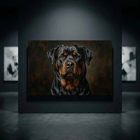 Rottweiler Dark Portrait Canvas Wall Art, Classic Dog Oil Painting Print