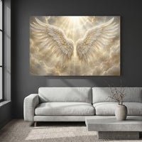 Angel Wings Heavenly Light Stretched Canvas Wall Art, Faith-Inspired Radiant Sky Print, Spiritual Room Decor