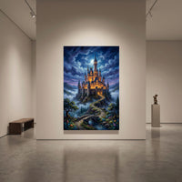 Fairytale Castle Bridge Stretched Canvas Wall Art, Enchanted Garden Path Print, Whimsical Room Decor