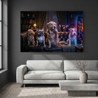 Five Dogs Watching Scary Movie Canvas Wall Art, Funny Dog Print, Movie Night Decor