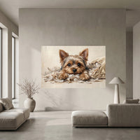 Yorkshire Terrier Puppy Shredded Pillow Canvas Wall Art, Funny Dog Print, Playful Pet Decor