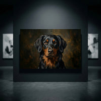 Black and Tan Retriever Dark Portrait Canvas Wall Art, Classic Dog Oil Painting Print