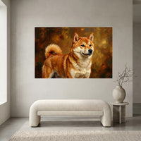 Shiba Inu Oil Painting Canvas Wall Art, Classic Dog Portrait Print, Warm Rustic Decor