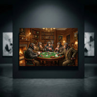 Five Chimpanzees Playing Poker Canvas Wall Art, Classic Funny Animal Print, Man Cave Card Game Decor