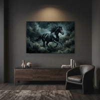 Black stallion stormy canvas wall art