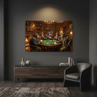 Five Chimpanzees Playing Poker Canvas Wall Art, Classic Funny Animal Print, Man Cave Card Game Decor