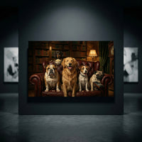 Five Dogs Movie Night Canvas Wall Art, Funny Dog Print, Popcorn and Remote Decor