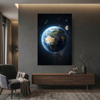 Earth and moon space canvas wall art
