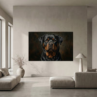 Rottweiler Dark Portrait Canvas Wall Art, Classic Dog Oil Painting Print
