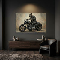 Cane Corso Biker Stretched Canvas Wall Art, Funny Dog on Motorcycle Print, Man Cave Wall Decor