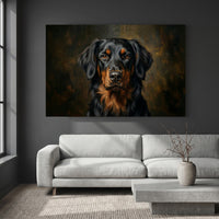 Black and Tan Retriever Dark Portrait Canvas Wall Art, Classic Dog Oil Painting Print