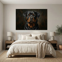 Rottweiler Dark Portrait Canvas Wall Art, Classic Dog Oil Painting Print