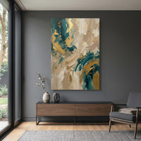 Abstract gold teal textured canvas wall art