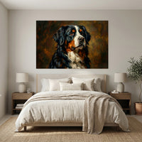 Bernese Mountain Dog Oil Painting Canvas Wall Art, Classic Dog Portrait Print, Warm Rustic Decor