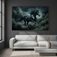 Black stallion stormy canvas wall art