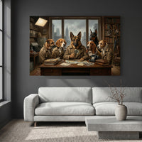 Five Dogs New York Detective Office Canvas Wall Art, Funny Sherlock Dog Print, City Skyline Decor