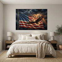 Bald Eagle American Flag Canvas Wall Art, Patriotic Oil Painting Print, Independence Day Decor