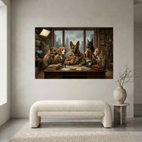 Five Dogs New York Detective Office Canvas Wall Art, Funny Sherlock Dog Print, City Skyline Decor