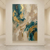 Abstract gold teal textured canvas wall art