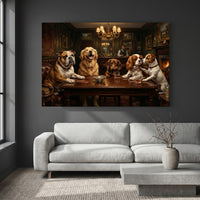 Five Dogs Gentlemen's Club Canvas Wall Art, Funny Dog Print, Whiskey Bar Decor