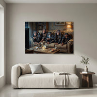 Five Chimpanzees Movie Night Canvas Wall Art, Funny Monkey Print, Popcorn Couch Decor