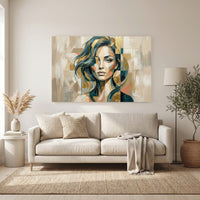 Modern fragmented woman portrait canvas wall art