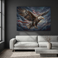 Metallic Bald Eagle Flag Stretched Canvas Wall Art, Autumn Storm Sky Print, Patriotic Wall Decor
